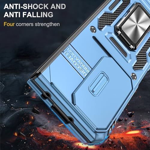 Image of Polycarbonate Slide Camera Cover with Ring Holder Mobile Phone Case Cover for Samsung Galaxy Z Fold 6 (Blue)
