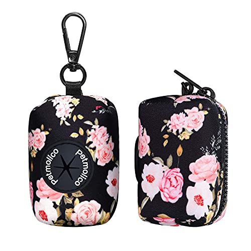 Image of Petmolico Dog Poop Bag Holder Leash Attachment, Waste Bag Dispenser Zippered Pouch, Fits Any Leash, Includes Free Roll of Bags, 2 Packs - Pink Rose