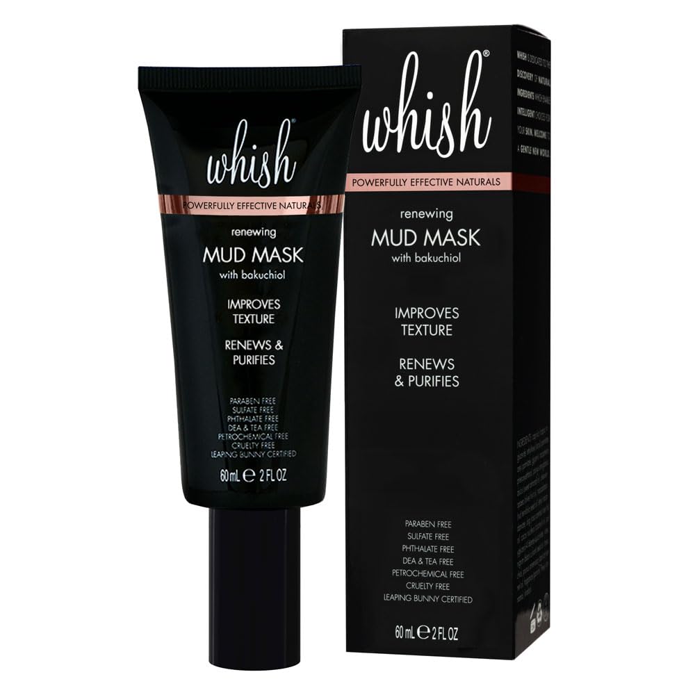 Whish Mud Mask with Bakuchiol - Natural Retinol Alternative Clay Mask - Pore Minimizing & Acne Treatment for Oily, Dry Skin - Hydrating Skincare Mask - Paraben & Sulfate Free - 2 fl oz
