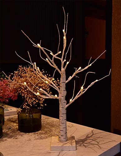 image for Lightshare 18'' Birch Tree Table Lamp 24 LED Lights Warm White, Bonsai