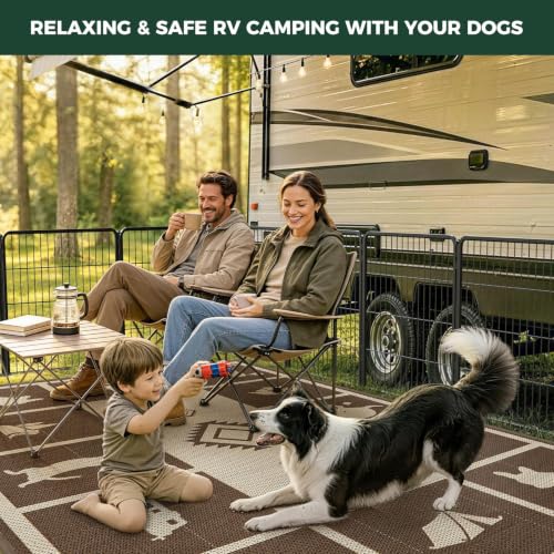 Image of FXW Rollick Dog Playpen with RV Rug for RV Camping, 32 inch H, 16 Panels