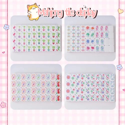 Pink Crystal Mahjong Set with Flowers - Juego de Mesa miniatura 6