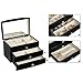 SONGMICS Jewelry Box, 3-Tier Wooden Jewelry Case, Jewelry Organizer with Large Mirror, for Rings, Necklaces, Earrings, Bracelets, Black UJOW03B