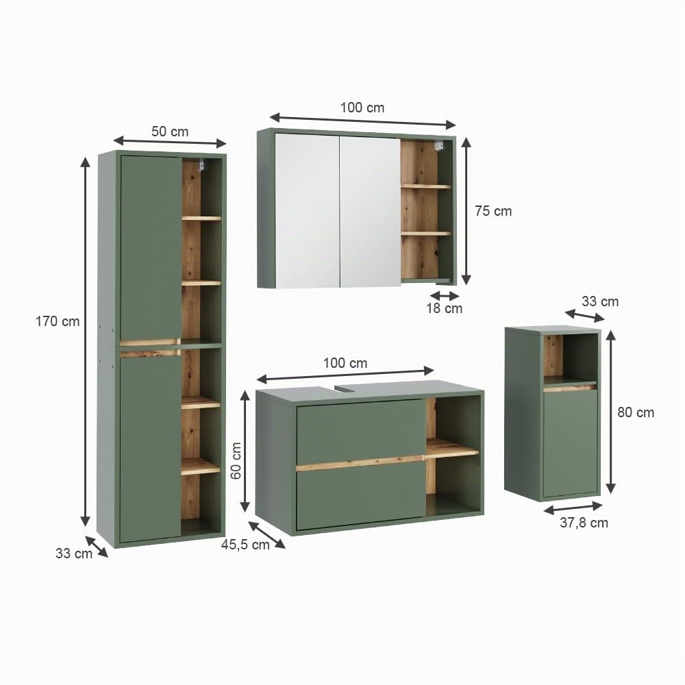 Vicco Ensemble de Meubles de Salle de Bains Viola, Vert/Artisan, 100 cm