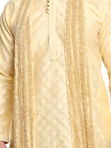 Men's Tunic Art Silk Kurta Pajama Pyjama Dupatta Set with Embroidery Zari Work Indian Clothing Dress Gifts Items3