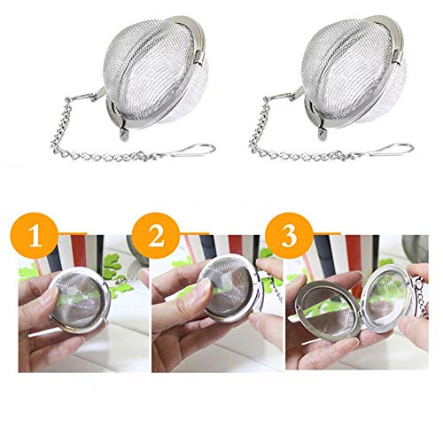 Shuo 2Pcs Stainless Steel Tea Strainer Mesh Tea Ball Filter Net Round With Chain #TOP6