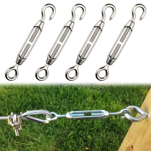 Tensor De Alambre,4pcs M4 Tensor Gancho,Tensores De Acero Inoxidable, Tensor De Acero Tensor De Ojo Ajustable,Tensor Cuerda Tendedero Hook Ojo,Tensor Ajustable Tensores para Cables,Tensar Cuerdas