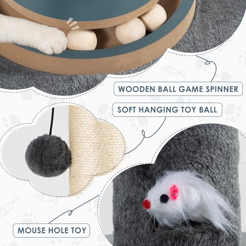 Rascador para gatos torre de 31.5 pulgadas con base plush gris miniatura 4
