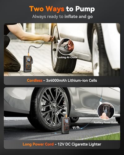 Image of WOLFBOX Cordless Tire Inflator Portable Air Compressor, 150PSI Air Pump for Car Tires, Motorcycle, Bicycle & Ball, with Smart Digital Pressure Gauge, Auto Shut-Off & LED Flashlight