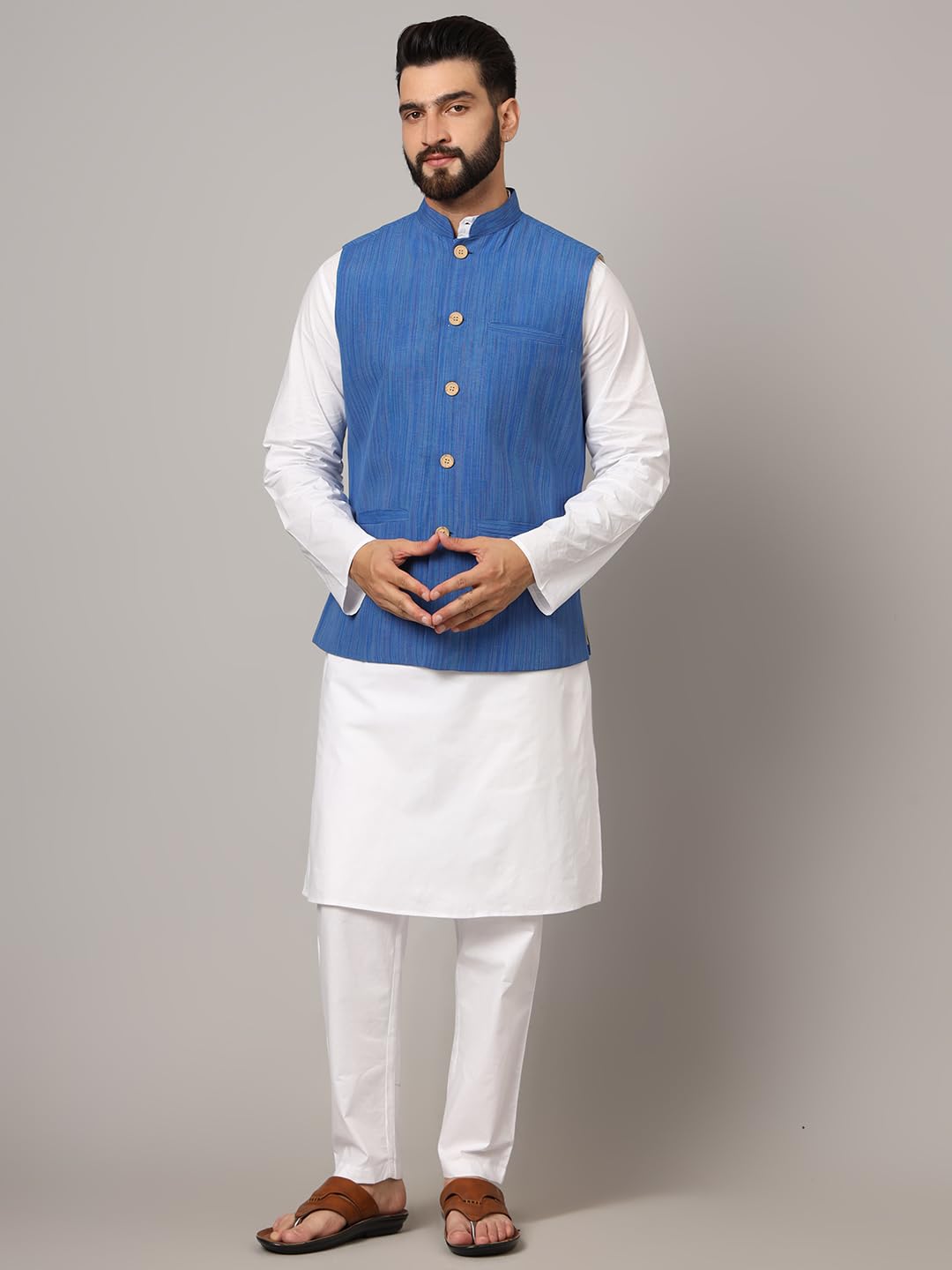 LATEST CHIKAN Men's Nehru Jacket/Waistcoat Sophisticated Ethnic Wear - SARRI-DJ-BL-46 - Image 3 thumbnail