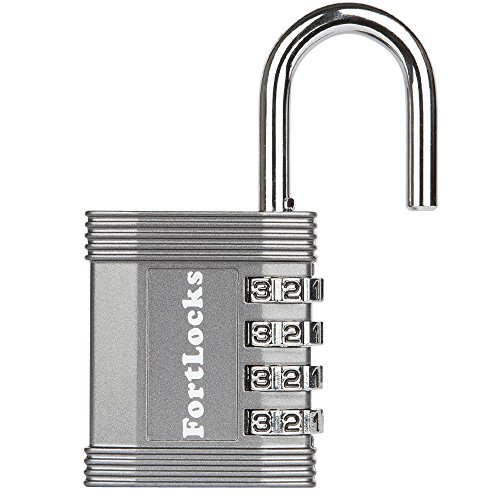 Image of FortLocks Padlock - 4 Digit Combination Lock for Gym Outdoor & School Locker, Fence, Case & Shed - Heavy Duty Resettable Set Your Own Combo - Waterproof & Weatherproof (1 Pack - Silver)