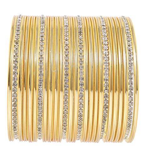 ZULKA Non-Precious Metal Base Metal with Zircon Gemstone Studded worked Glossy Finished Bangle Set For Women and Girls, (Cream_2.6 Inches), Pack Of 26 Bangle Set