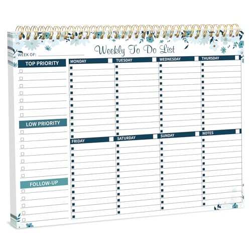 Thboxes 52 Sheets Weekly To Do List Notepad, 8.5' x 11' Efficiently Plan Weekly Task List Notepad for Student Work Home Office School Improve Focus and Efficiency Weekly Planner Blue