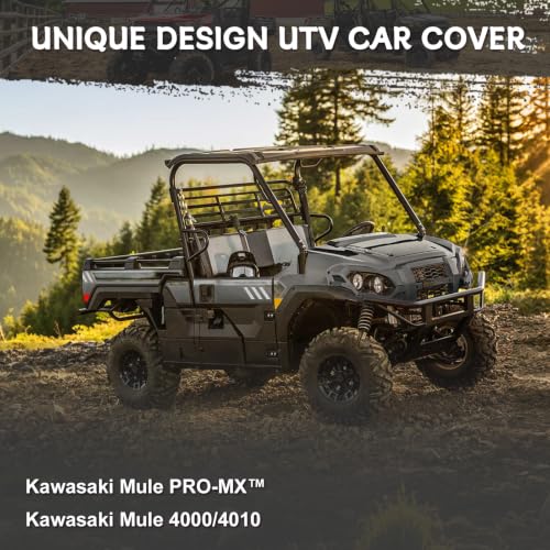 Image of Waterproof UTV Cover Replace for Kawasaki Mule 4000 /4100 PRO-MX 2 Seats | 6 Layers Outdoor Cover with Cotton Liner, Air Vents, Door Zipper and Windproof Buckles for Rain Snow Dust Protection