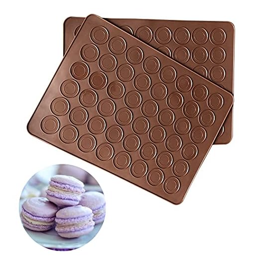 Akingshop Silicone Macaron Baking Mats, 2 Non-Stick Silicone Baking Mats, Food Safe Baking Mat, Great For Macaron, Cookies, Bread, Pastry, Dessert (2Pcs 48Capavity)