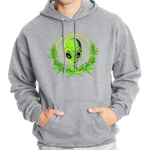Pengzitou Men's Alien Hoodie Sweatshirt,Oversized Print Graphic Hoodies, Pullover Long Sleeve Drawstring Casual Hooded Sweatshirt Trendy(Alien HoodiesGray-XXL) Cover