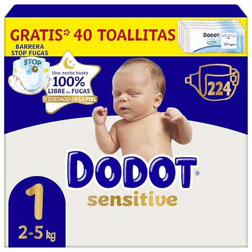 Dodot Pañales Bebé Sensitive, Talla 1 (2-5 kg), 224 Pañales +...