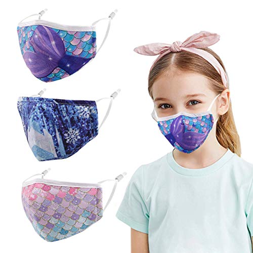 Kids Face Bandana Washable Cover, 3 Pcs Protection Cotton Fabric, Mask Fashion Protective Reusable Adjustable tapa bocas para niÃ±os cubre lavables for Outdoor, Gifts for Girls Boys (Fish/ice)