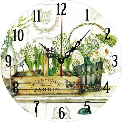 MugsByAly Decorative Floral Wall Clock – Vintage Cottage Style, 14 Inch Wall Clock for Kitchen, Bedroom & Living Room
