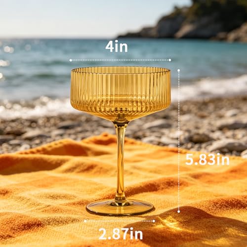 Rkyhwowby 6 PCS Ribbed Coupe Glasses Amber Plastic Champagne Coupe Cup 10.5oz Espresso Martini Glass Shatterproof Acrylic Vintage Margarita Glassware Cocktail Glass for Thanksgiving Wedding - image 7