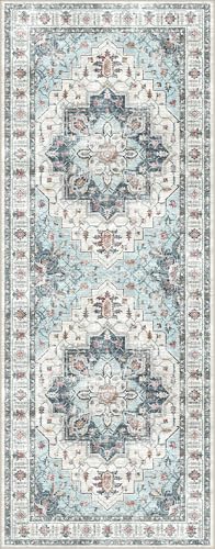Madane Hallway Runner 3x8, Kitchen Rugs Washable Entryway Rug Vintage Kitchen Runners Non Slip Indoor Area Rug Farmhouse Carpet Runner for Bathroom Living Room Bedroom (3 X 8, Blue)