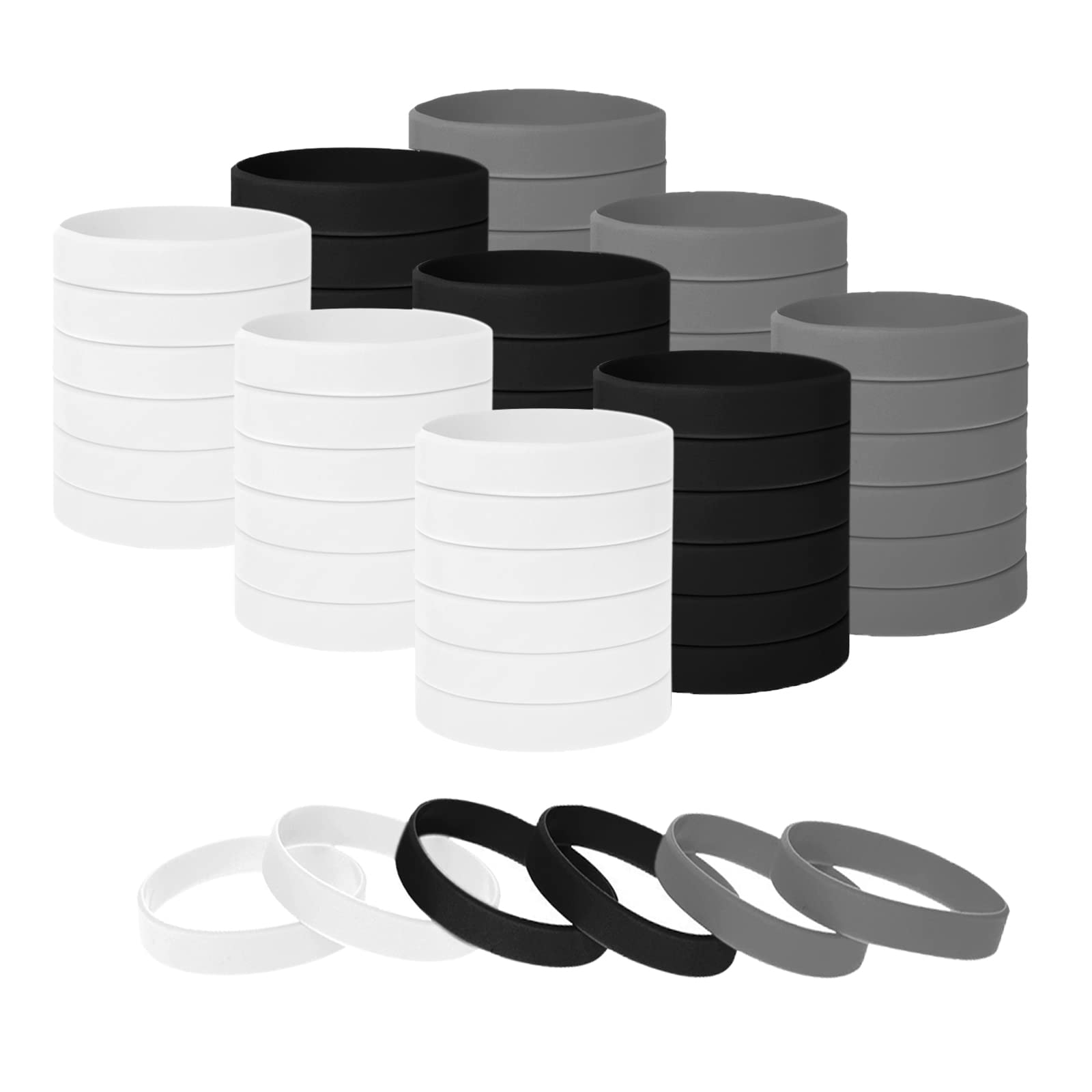 Muka 60 PCS Silicone Bracelets Colored Rubber Wristband for Events-White Black Grey-Adult: 8 x 1/2 inch โ image 1