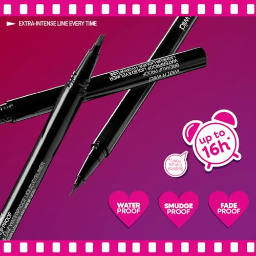 Wet n Wild Mega Last Breakup Proof Liquid Eyeliner, Eyeliner Negro Waterproof, Resistente al Agua, Secado Rápido, Anti Corridas, 16 Horas de Duración, Ultra Black - imagen 2