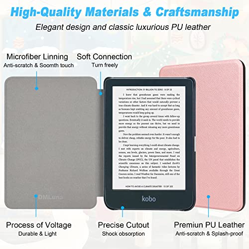 Image of DMLuna Case for Kobo Clara BW (Model N365) / Clara Colour (Model N367) / Clara 2E 6 inch, Ultra Slim Lightweight Folio Premium PU Leather Protective Cover with Auto Sleep /Wake Function, Rose Gold