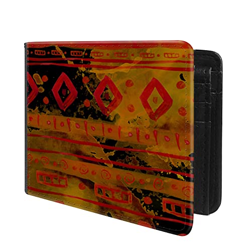 (Ethnic African Pattern Front Pocket Slim Bifold Leather Wallet RFID Blocking with ID Window for Men