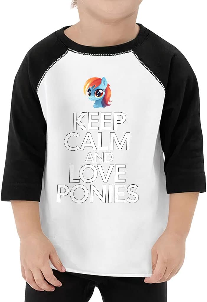 Keep Calm and Love Ponies Toddler Baseball T-Shirt - Cute 3/4 Sleeve T-Shirt - Printed Kids' Baseball Tee