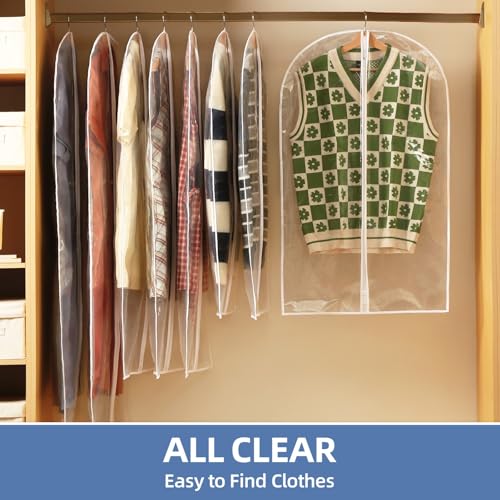 12-Pack 40 Clear Hanging Garment Bags for Coats, Jackets, and Shirts - Waterproof with Zipper