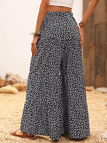 MakeMeChic Women's Floral High Waisted Ruffle Wide Leg Pants Boho Summer Beach Palazzo Pants2