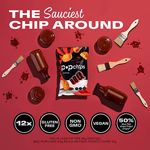 Popchips Potato Chips, Bbq, 12Ct Single Serve 0.8Oz Bags, Low-Calorie And Gluten Free, Salty Snacks For Adults And Children, Non-Gmo, Vegan & Kosher Friendly, 100 Calories Per Bag (Pack Of 3) #TOP3