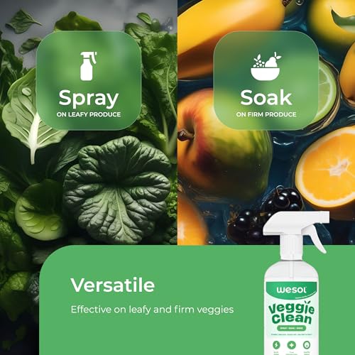 Image of Wesol Vegetable and Fruit Wash Liquid with 3% Food Grade Hydrogen Peroxide 500 ml Removes Pesticides & 99. 9% Germs Virus and Wax and Safe to Use