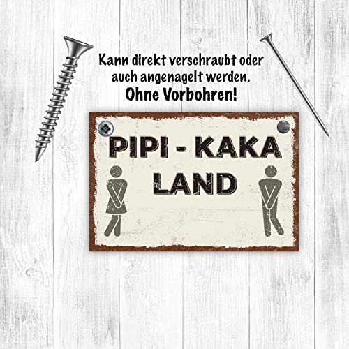 Pipi Kaka Land Toilette Schild lustige Geschenk Idee - 20x30cm aus stabiler Hartschaumplatte in 3mm Stärke - Bester Freund Sauf Bier Kumpels Deko Trinkspiele