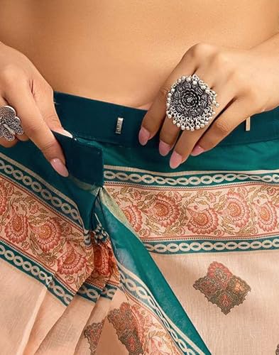Image of SIRIL Women's Printed Cotton Linen One Minute Ready to Wear Saree With Unstitched Blouse Piece