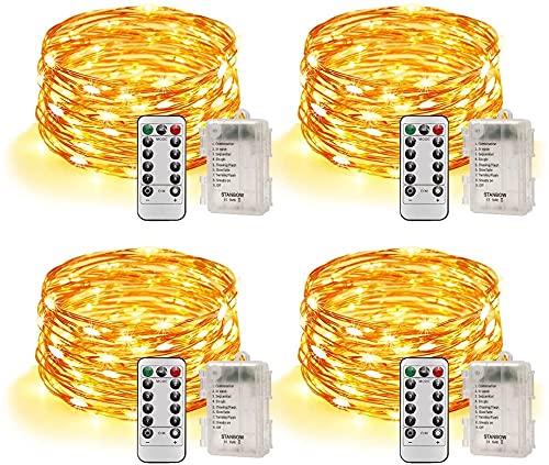 Eazyliv Led Fairy Lights, 20M 200 LED Battery Operated 8 Modes with Remote Control, Waterproof String Lights Cooperate Indoor Outdoor for Bedroom Wedding Christmas Festival Party(Warm White) (4Pack)