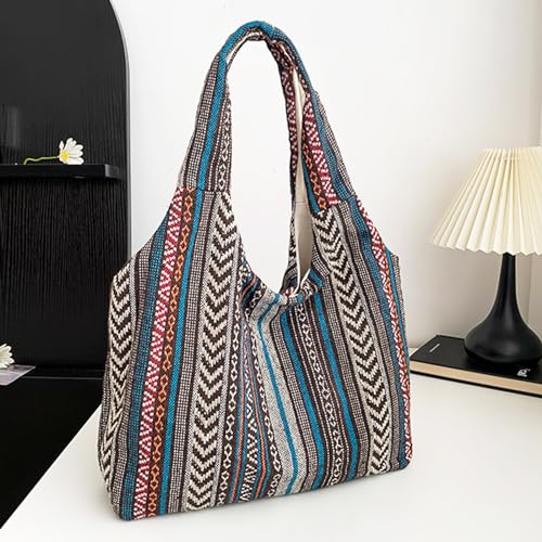 Bohemia Tote Bag, Canvas Shoulder Bag for Women, Large Capacity Work Bag，Reusable Canvas Lunch Bag Teacher Bag Shopping, Utility Aesthetic Handbag(Gray)3