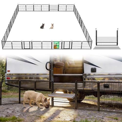 Image of FXW Instant Dog Playpen with RV Step Grid for RV Camping, 24 inch H, 32 Panels | Quick-Setup & Heavy-Duty Play Yard, Helps Close Stair Gaps, Fits 30 inch RV Step Opening, For Puppies & Small Dogs, Patented