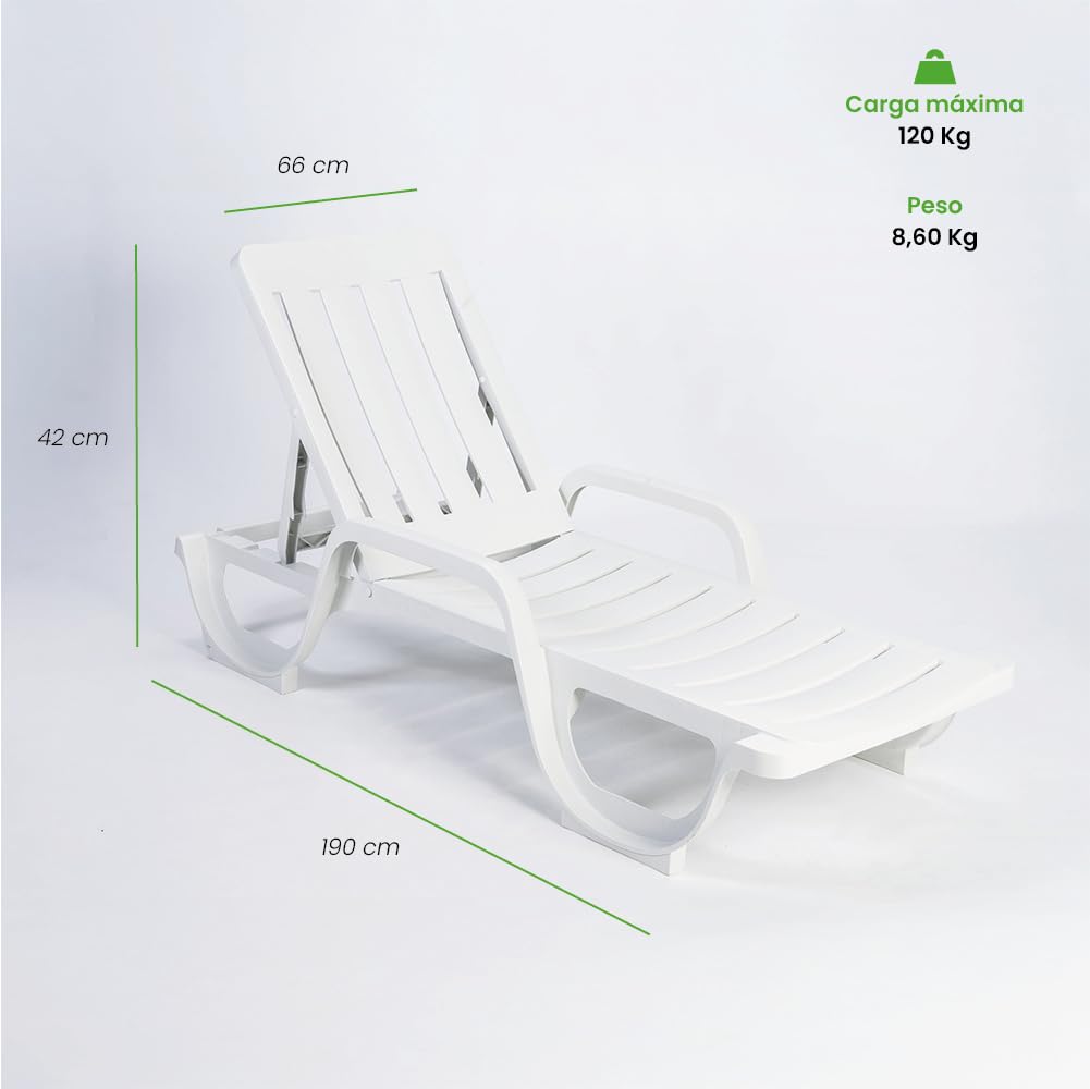 Pack 2 Tumbonas con Reposabrazos y 4 Posiciones. Hamaca Modelo Malibú, Reclinable y Resistente para Playa, Piscina o Jardín.