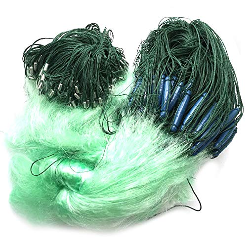 Fregito Kiemennetz, Nylon, 3 Schichten, Monofilament, PVC-Schwimmer und hohle Gewichte, weiches Grün, Großes Fischernetz, 8 m - 30 m hoch, 130 m Länge, 6,6 - 17 cm Vollmesh-Lochgröße, 10M / 3.94IN Cover