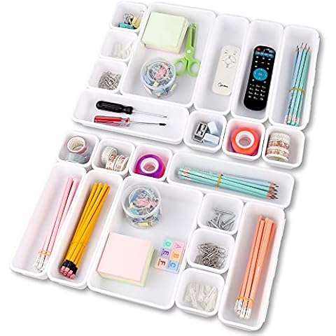 22 Pack Desk Drawer Organizer Trays with 3 Different Sizes,Multi-Purpose Desk Drawer Tray Organizer for Kitchen Bathroom Office Bedroom Craft,White Cover