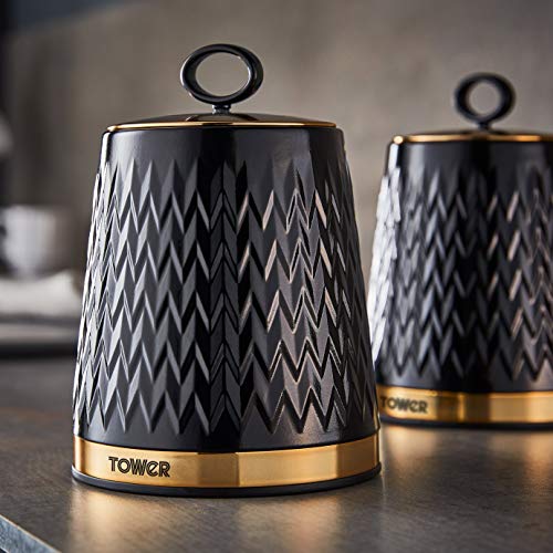 Tower T826091BLK Empire Set of 3 Storage Canisters for Tea Coffee Sugar, 1.3L, Black and Brass - Image 5