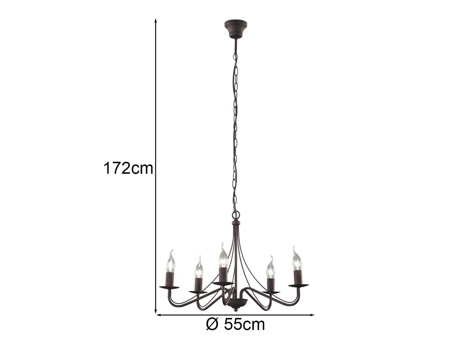 Reality Leuchten Kronleuchter Country R1198-24, Metall rostfarbig, exk. 5x E14, 15,5 x 15,5 x 172 cm