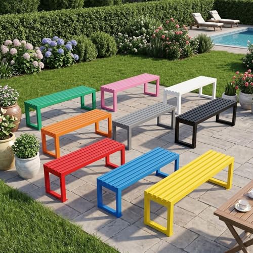Banco de Exterior de Acero Galvanizado, Banco de Jardín de 2 Plazas para Patio Parque Balcón Porche, Asiento Cómodo Resistente a la Intemperies Carga 500 Kg, 100/120/150/180 Cm(Rojo,39.4in/100cm)