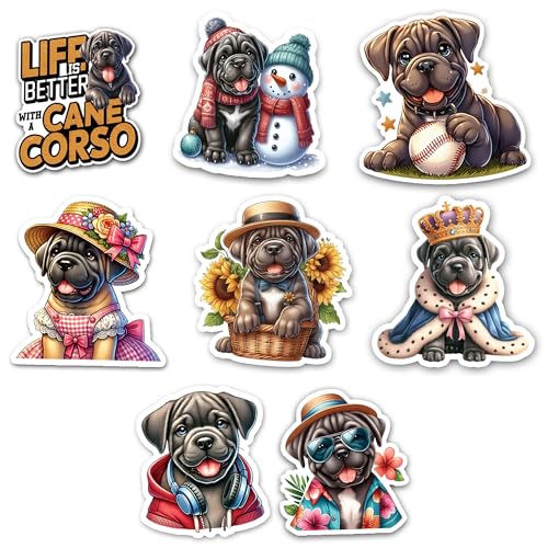 Image of Cane Corso Dog Sticker 8 Pcs (Large Size) Vinyl Stickers Laptop Waterproof Decal for Car Bumper Water Bottle Notebook Phone Window Funny Party Birthday Decorations - Size 4 Inches
