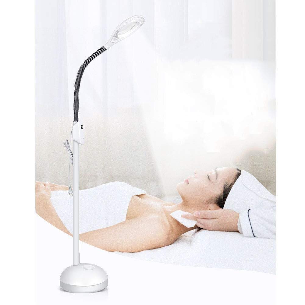 Aioneer Creative Craft Magnifying Glass Floor Standing Magnifying Lamp, Adjustable Swivel Arm 5X Magnifier Lamp Light For Skincare Beauty Manicure Tattoo Salon Spa With Rolling F
