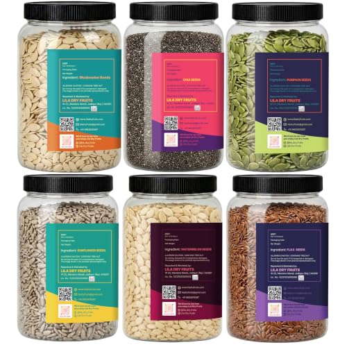 Image of LILA DRY FRUITS Seed Mix Chia Pumpkin Sunflower Watermelon Muskmelon Flax Seeds 100 g each