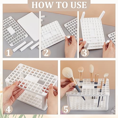 Image of AHandMaker Paint Brush Organizer - 71 Hole Plastic Holder for Makeup, Artist & Cosmetic Brushes, Small Tools - Pink