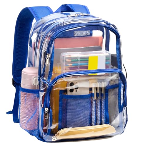 Vorspack Clear Backpack Heavy Duty - Large Clear Bookbag Transparent See Through Backpack Plastic Backpacks for College Work Travel - Blue